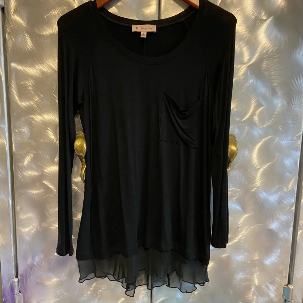 Philosophy Black Sheer Hem Women's Top NWOT - Picture 7 of 14